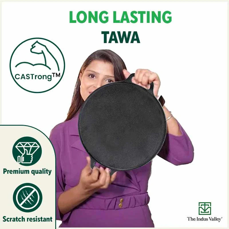 CASTrong Cast Iron Roti/Dosa Tawa,Pre-seasoned, Nonstick, 100% Pure, Toxin-free, Induction, 30.2cm, 2.4kg