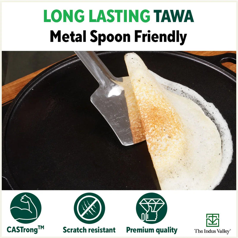 CASTrong Cast Iron Uttapam/ Set Dosa Tawa, 3 Pit, Pre-seasoned, 100% Pure, Toxin-free, Induction, 23cm