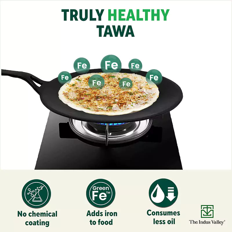 CASTrong Cast Iron Concave Tawa, Pre-seasoned, Nonstick, 100% Pure, Toxin-free, Free ₹110 Spatula, 25.4cm, 1.9kg