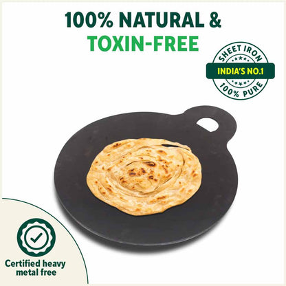 100% Pure Sheet Iron Tawa + Free ₹110 Spatula, Pre-seasoned, Toxin-free, 30.5cm, 1.8 / 1.4 kg