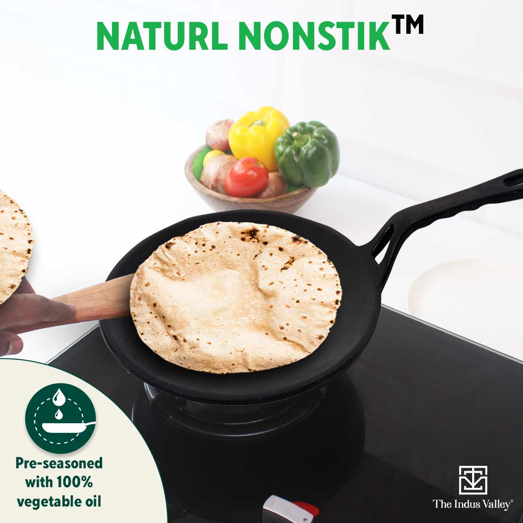 CASTrong Cast Iron Tawa,Pre-seasoned, Nonstick, 100% Pure, Toxin-free, 26cm