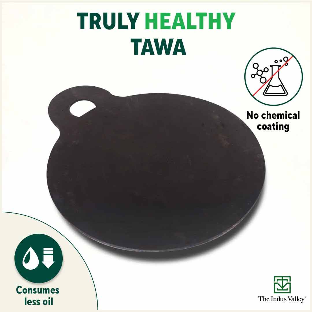100% Pure Sheet Iron Tawa + Free ₹110 Spatula, Pre-seasoned, Toxin-free, 30.5cm, 1.8 / 1.4 kg