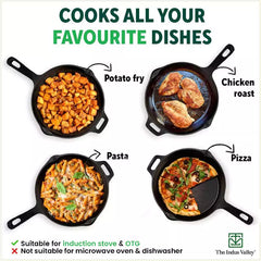 Super Smooth Cast Iron Fry Pan, 100% Pure, Toxin-free,Pre-seasoned, Induction, Non-stick, 20.3/25.4cm, 1.3/1.7L