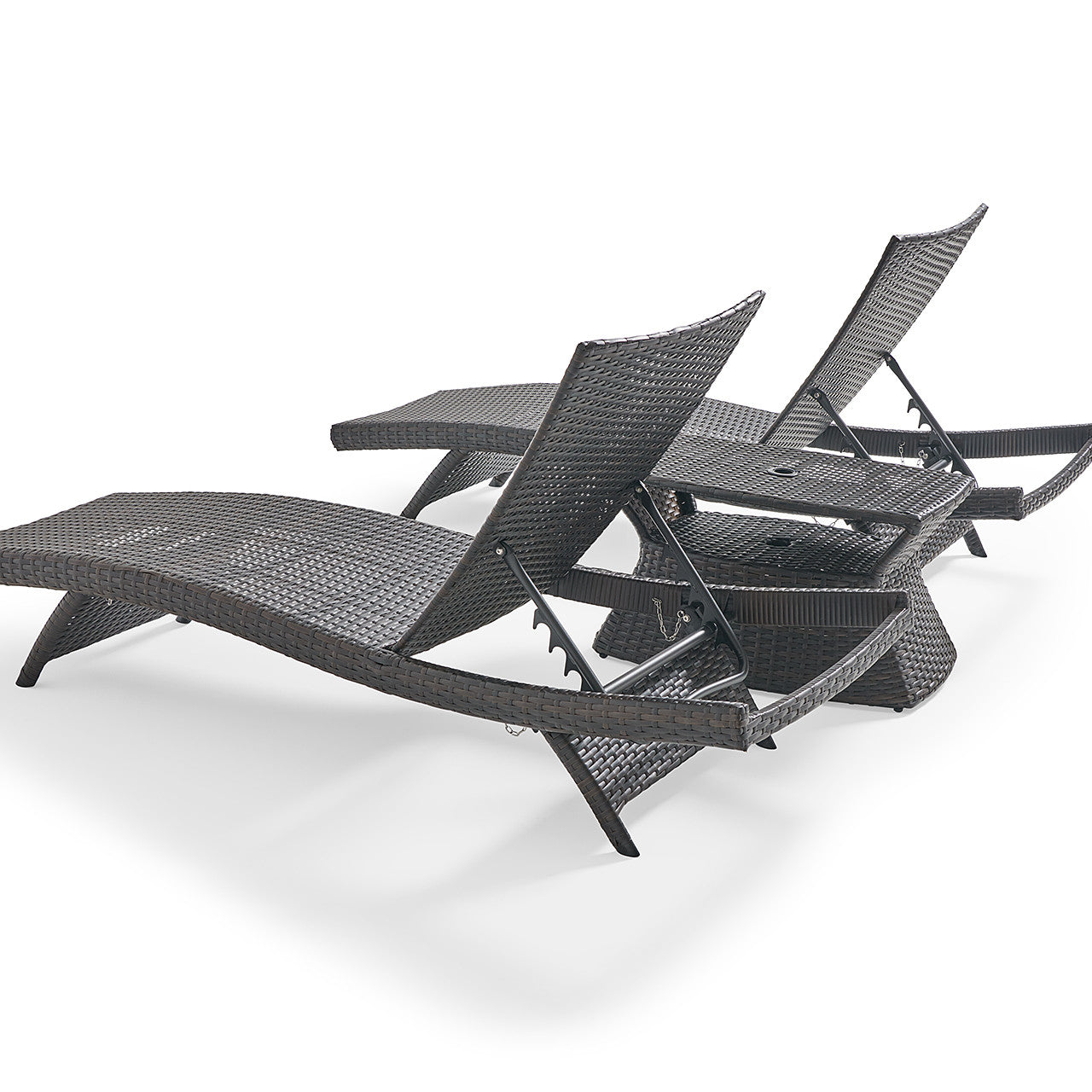 Curro Outdoor Swimming Poolside Lounger (Set of 2) With 1 Side Table (Brown)