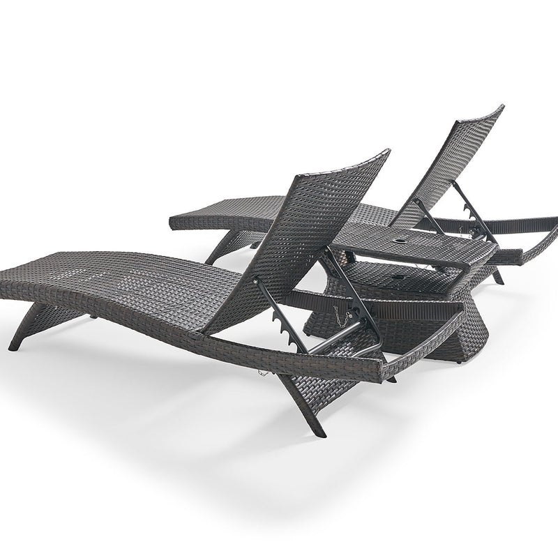 Curro Outdoor Swimming Poolside Lounger (Set of 2) With 1 Side Table (Brown)