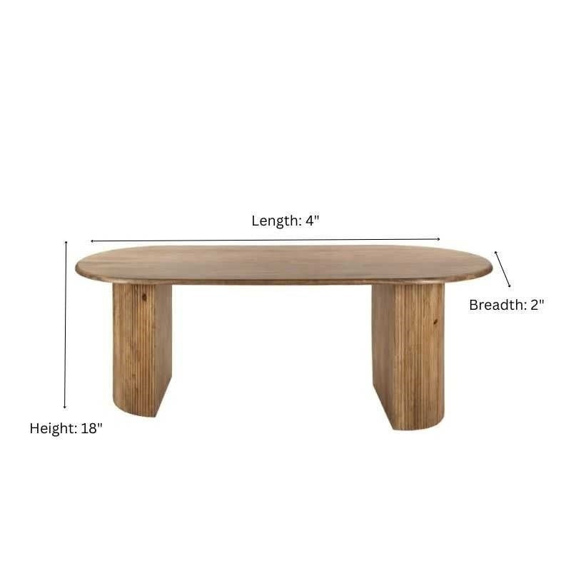 Modern Oval Coffee or Centre Table | Textured Slat Legs Sleek Oval Shape | Acacia Wood | 18x4x2 in | Light Acacia | Living Room