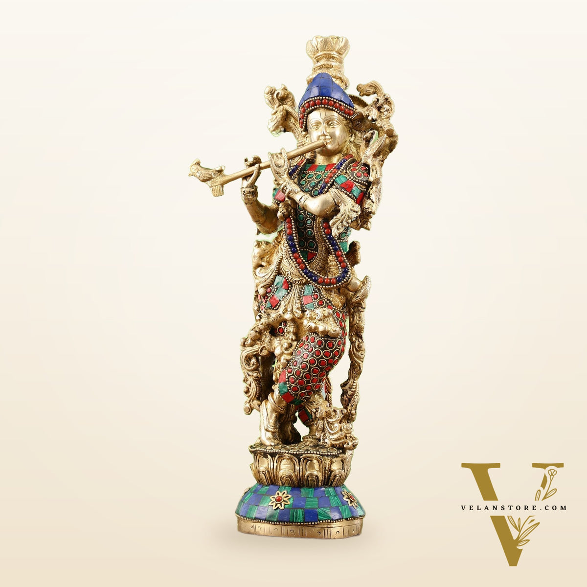 The Brass Krishna Statue - Divine Handcrafted Masterpiece | 14 inch