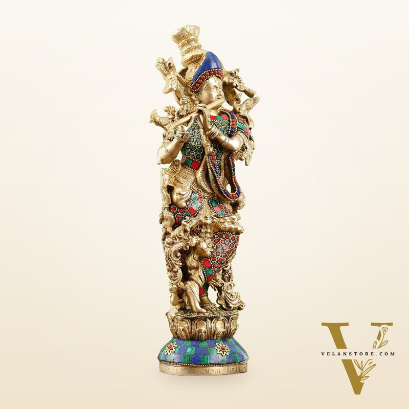 The Brass Krishna Statue - Divine Handcrafted Masterpiece | 14 inch