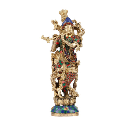 The Brass Krishna Statue - Divine Handcrafted Masterpiece | 14 inch