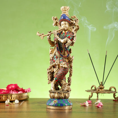 The Brass Krishna Statue - Divine Handcrafted Masterpiece | 14 inch