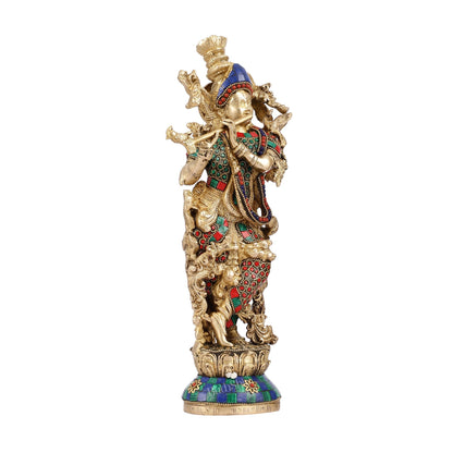 The Brass Krishna Statue - Divine Handcrafted Masterpiece | 14 inch