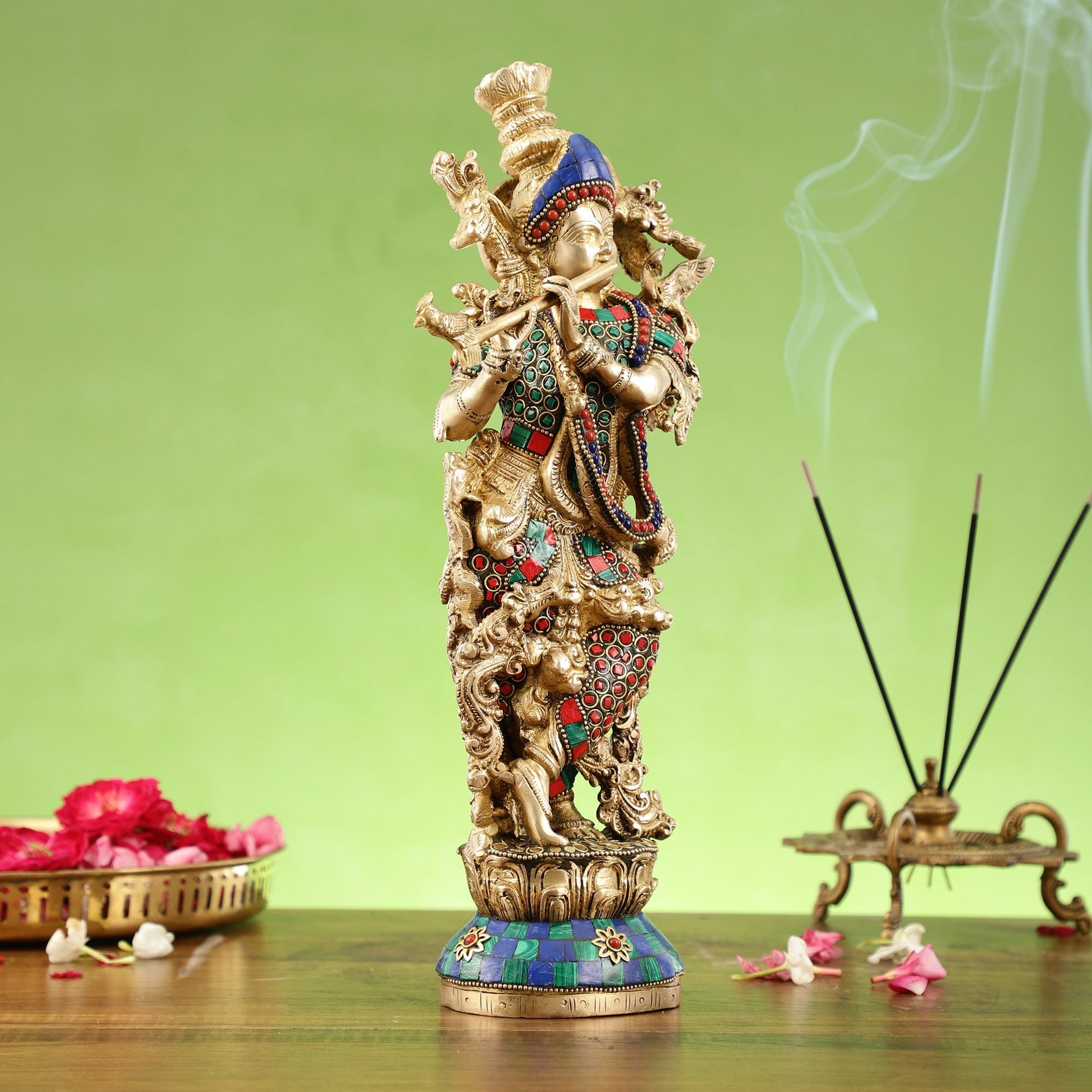The Brass Krishna Statue - Divine Handcrafted Masterpiece | 14 inch