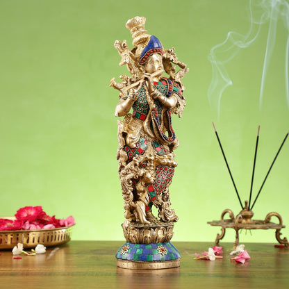 The Brass Krishna Statue - Divine Handcrafted Masterpiece | 14 inch