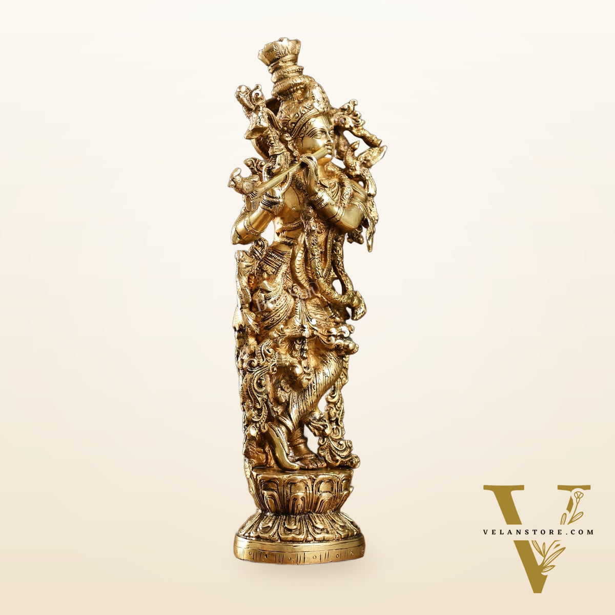 The Brass Krishna Statue - Divine Masterpiece of Lord Krishna | 14 inches