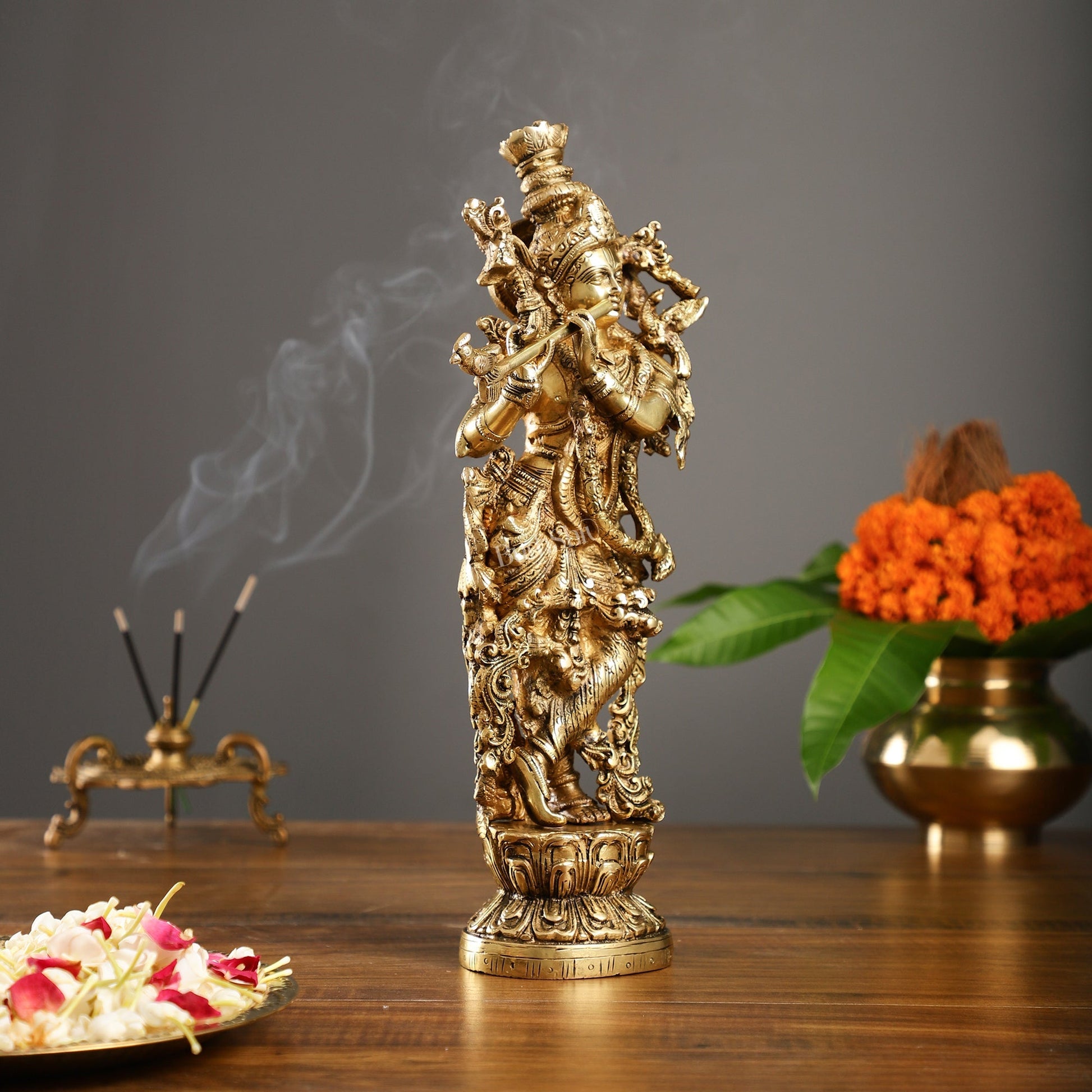 The Brass Krishna Statue - Divine Masterpiece of Lord Krishna | 14 inches
