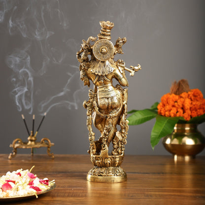 The Brass Krishna Statue - Divine Masterpiece of Lord Krishna | 14 inches
