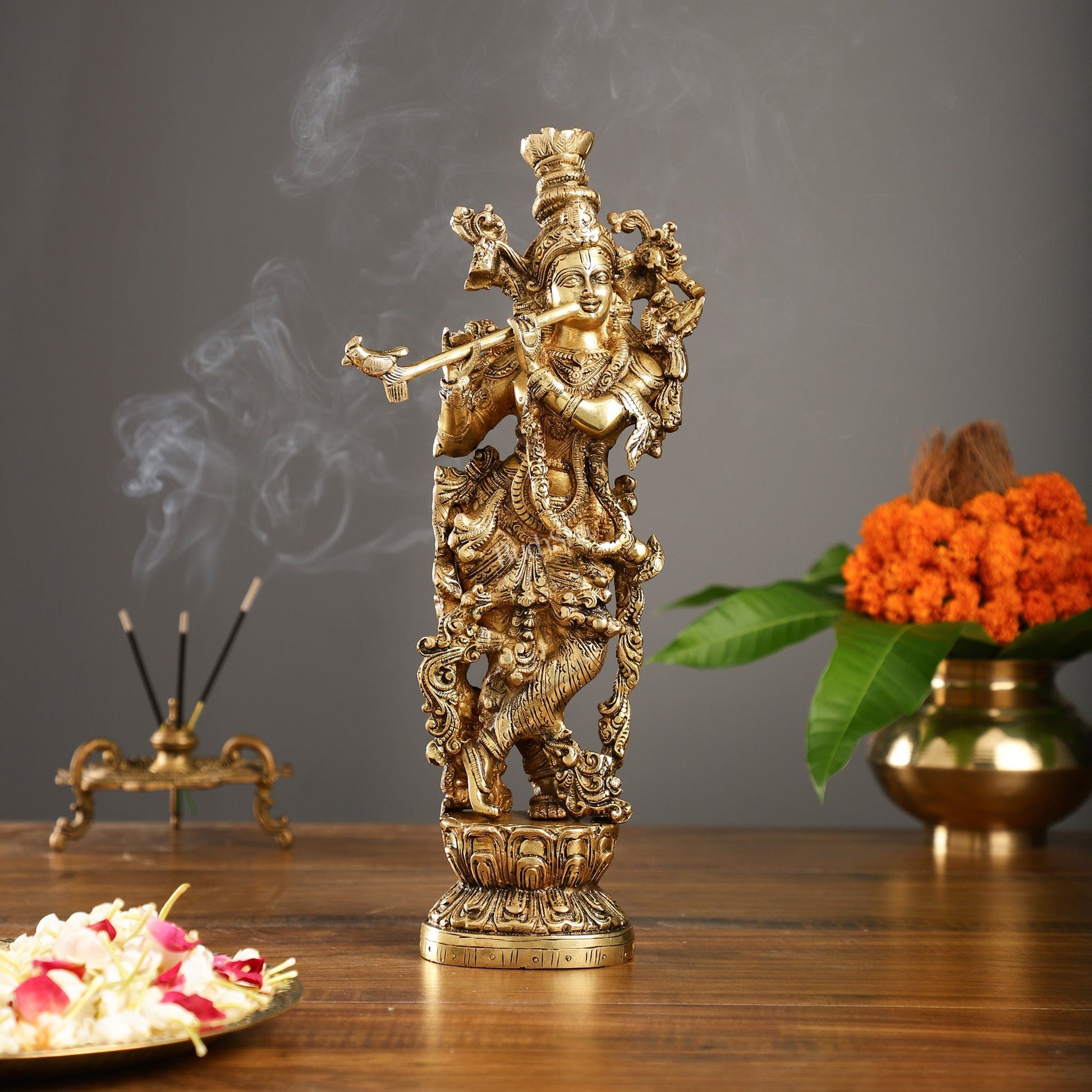 The Brass Krishna Statue - Divine Masterpiece of Lord Krishna | 14 inches