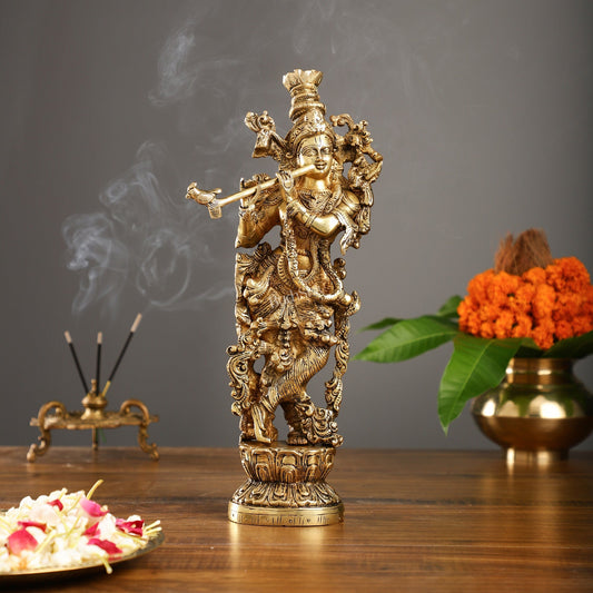 The Brass Krishna Statue - Divine Masterpiece of Lord Krishna | 14 inches