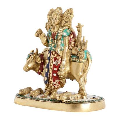 Pure Brass Three faced Dattatreya guru with a cow and four dogs