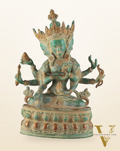 Tibetan Buddhist Deity Ushnishvijaya Brass Statue – Green Sandstone Finish, 5.8 kg