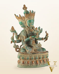 Tibetan Buddhist Deity Ushnishvijaya Brass Statue – Green Sandstone Finish, 5.8 kg
