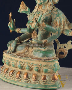 Tibetan Buddhist Deity Ushnishvijaya Brass Statue – Green Sandstone Finish, 5.8 kg