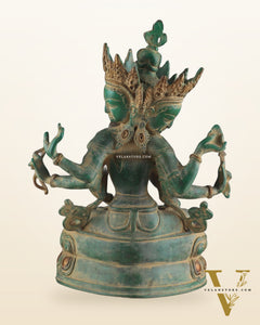 Tibetan Buddhist Deity Ushnishvijaya Brass Statue – Green Sandstone Finish, 5.8 kg