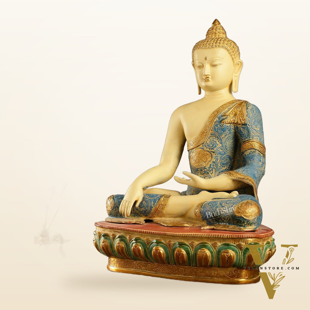Tibetan Hand-painted Superfine Brass Buddha Statue | Bhoomisparsha Nirvana | 22"