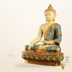 Tibetan Hand-painted Superfine Brass Buddha Statue | Bhoomisparsha Nirvana | 22"