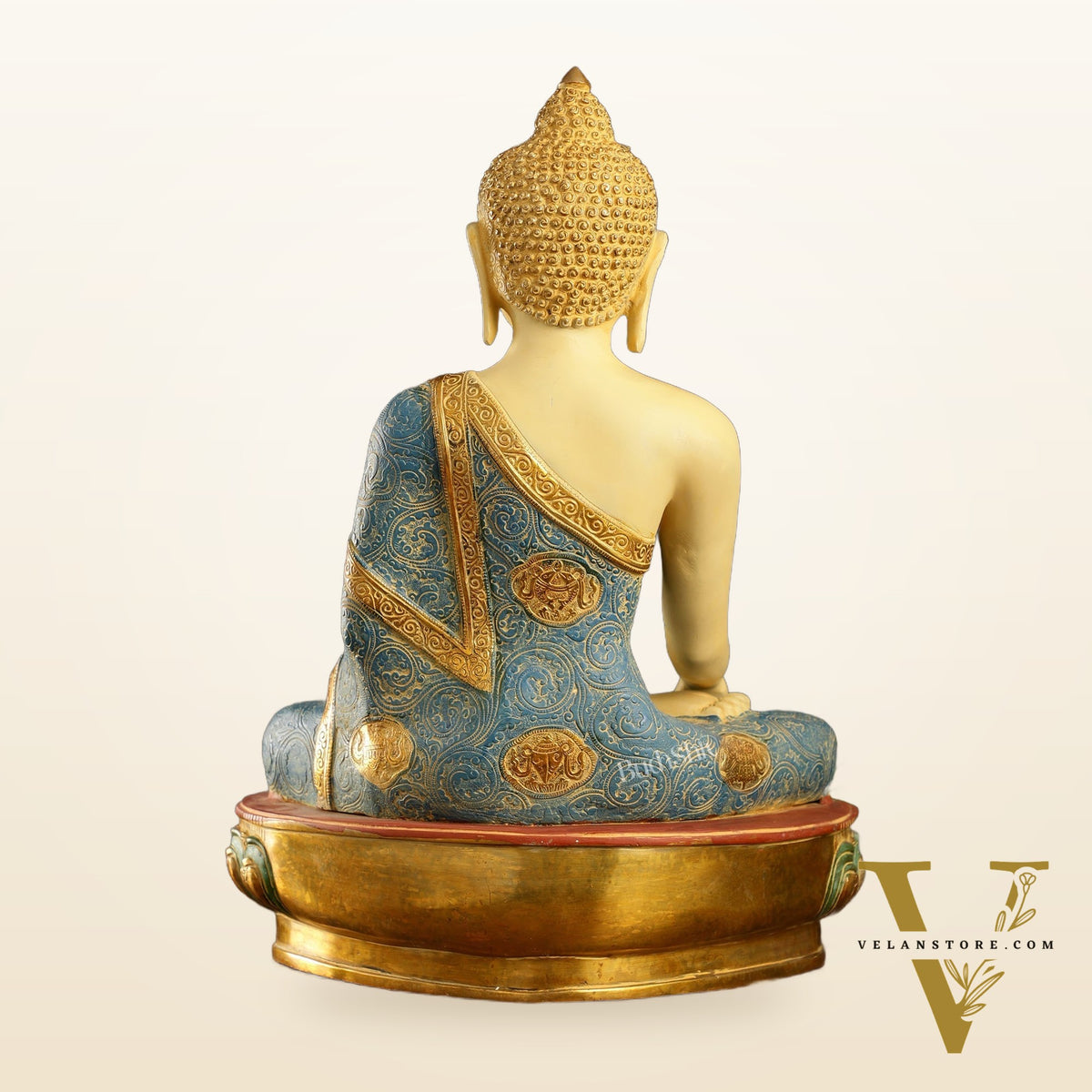 Tibetan Hand-painted Superfine Brass Buddha Statue | Bhoomisparsha Nirvana | 22"