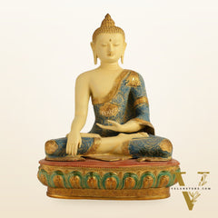 Tibetan Hand-painted Superfine Brass Buddha Statue | Bhoomisparsha Nirvana | 22"