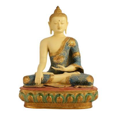 Tibetan Hand-painted Superfine Brass Buddha Statue | Bhoomisparsha Nirvana | 22"