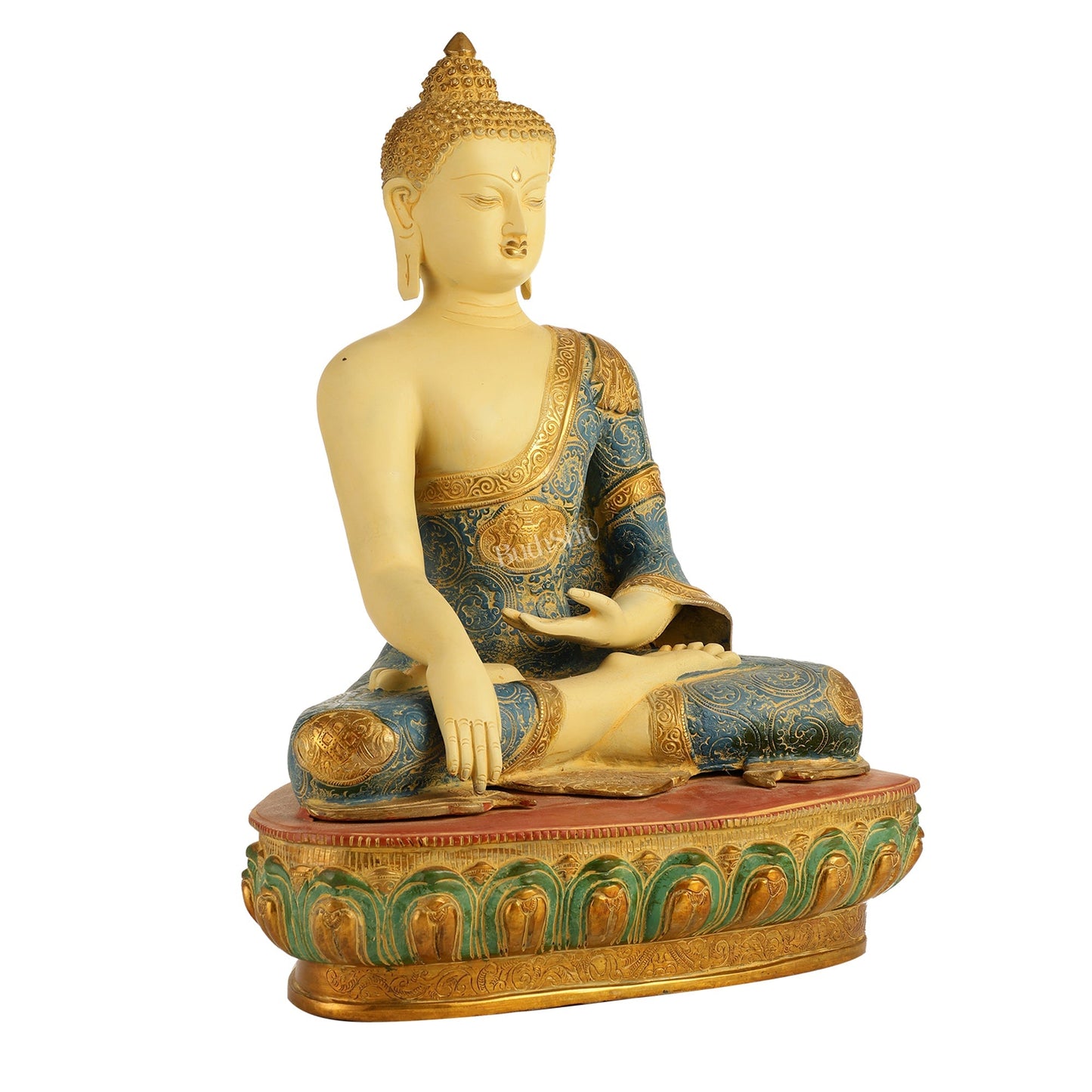 Tibetan Hand-painted Superfine Brass Buddha Statue | Bhoomisparsha Nirvana | 22"
