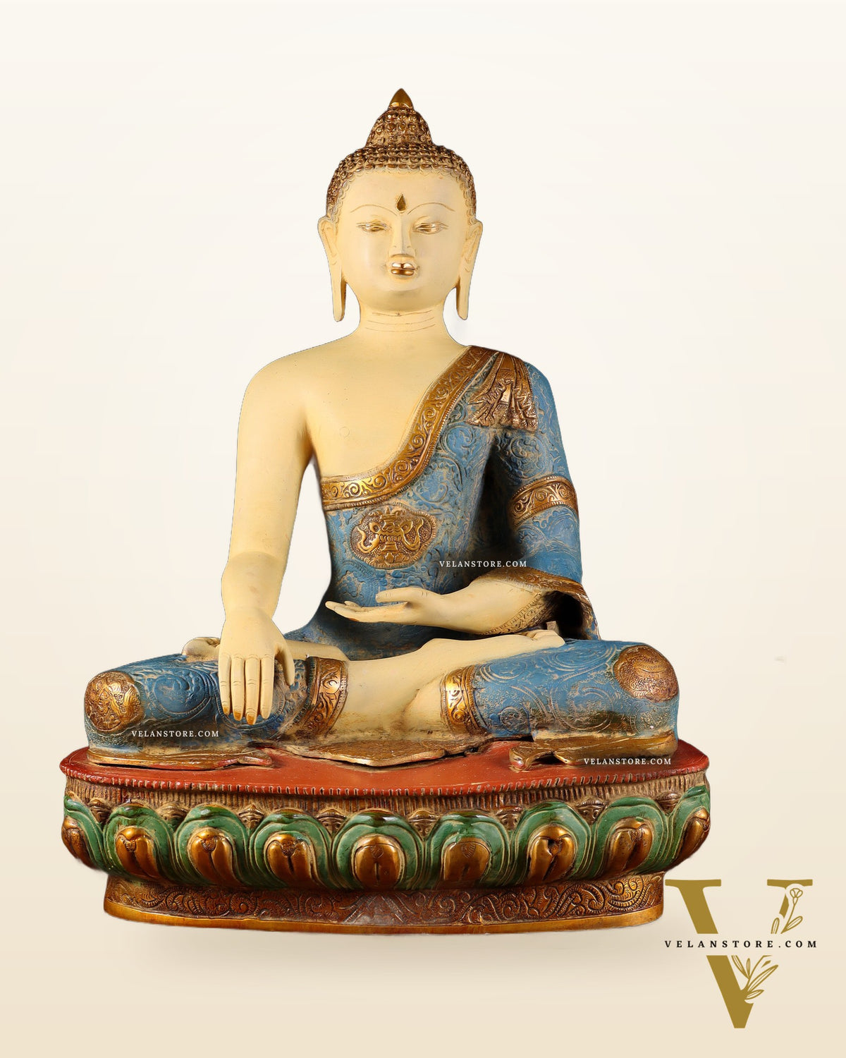 Tibetan Hand-painted Superfine Brass Buddha Statue Nirvana pose | 22"