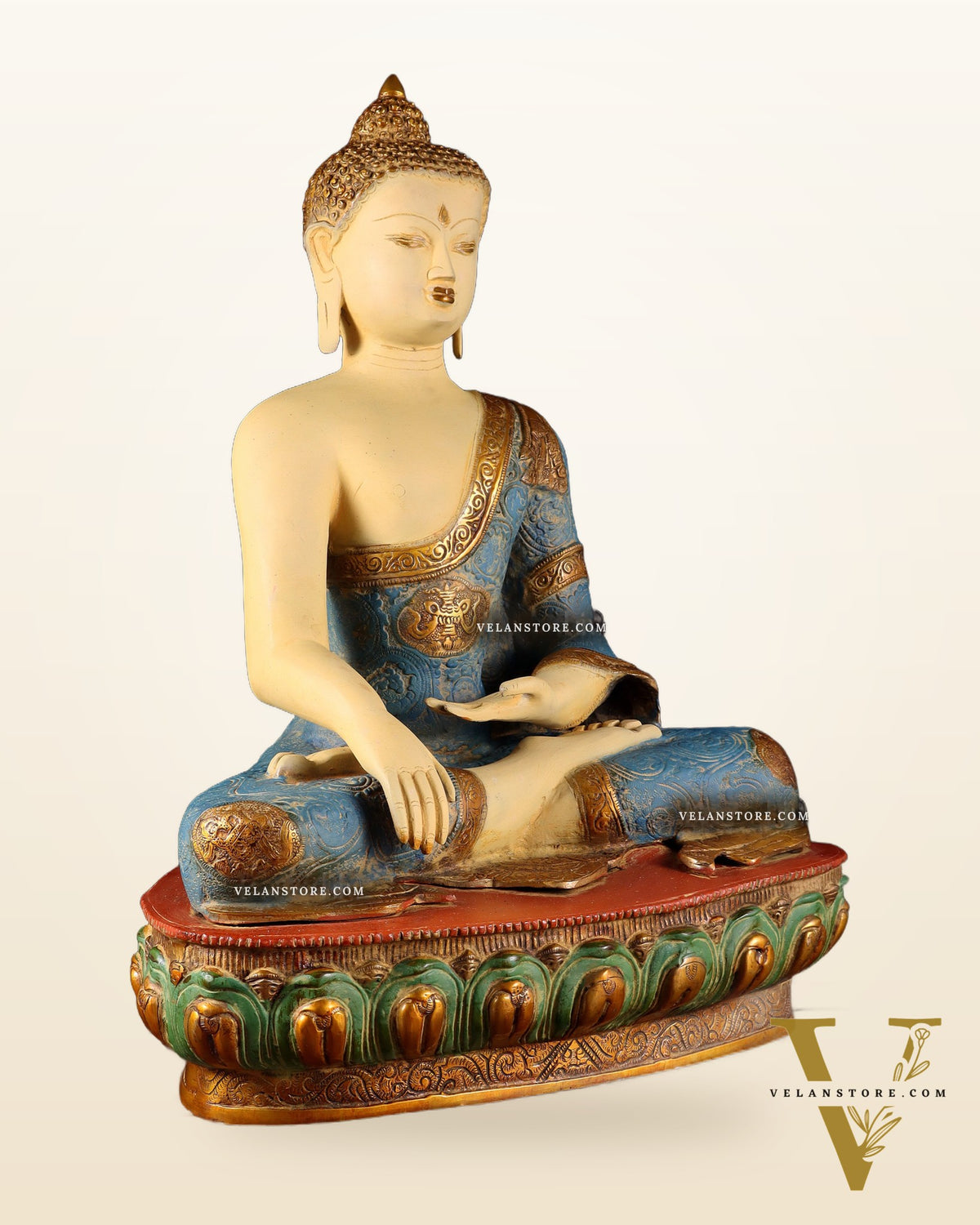Tibetan Hand-painted Superfine Brass Buddha Statue Nirvana pose | 22"