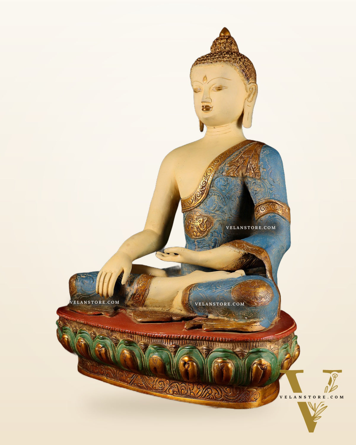 Tibetan Hand-painted Superfine Brass Buddha Statue Nirvana pose | 22"