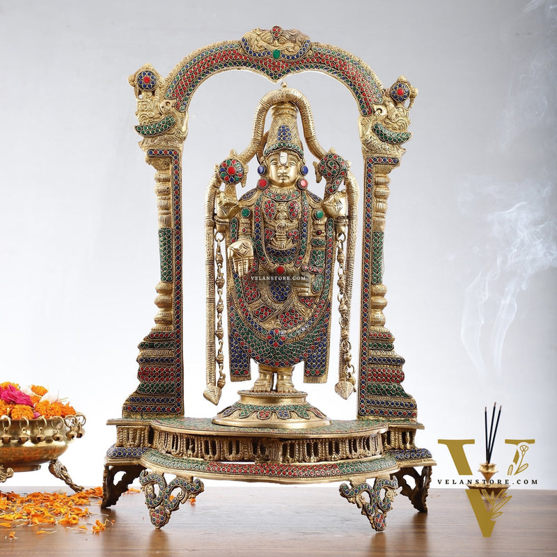 Tirupati Balaji Brass Idol 25 inches with stonework