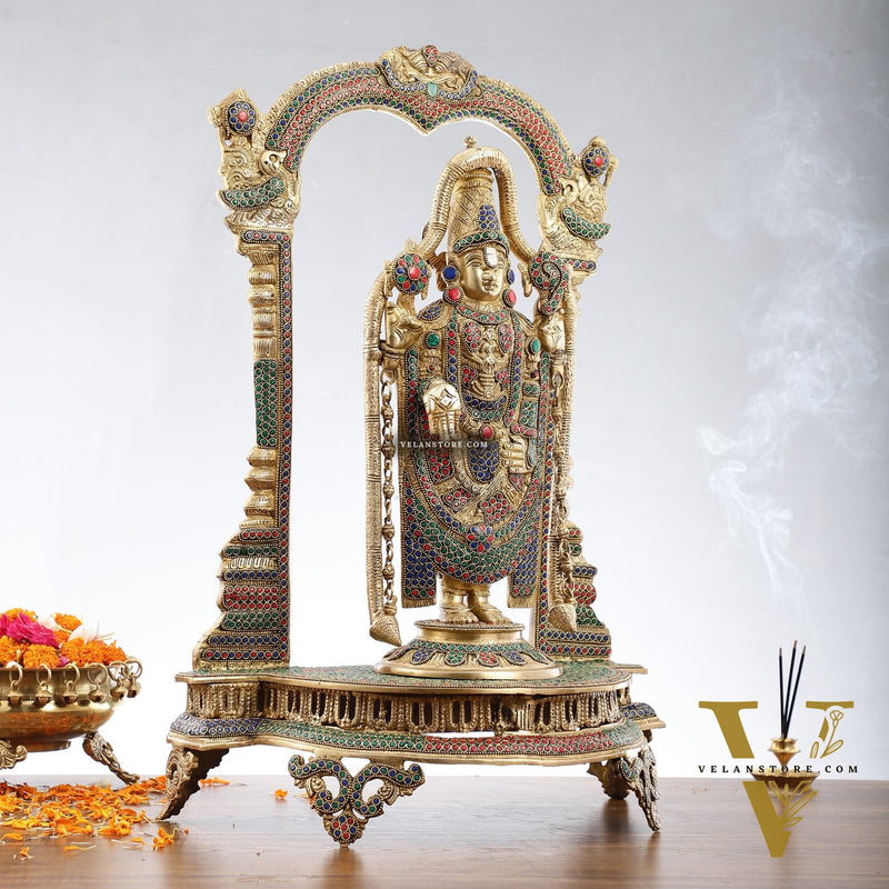 Tirupati Balaji Brass Idol 25 inches with stonework