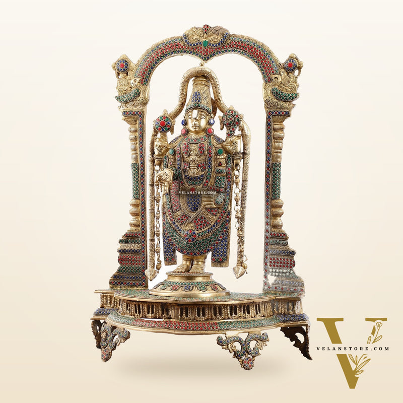 Tirupati Balaji Brass Idol 25 inches with stonework