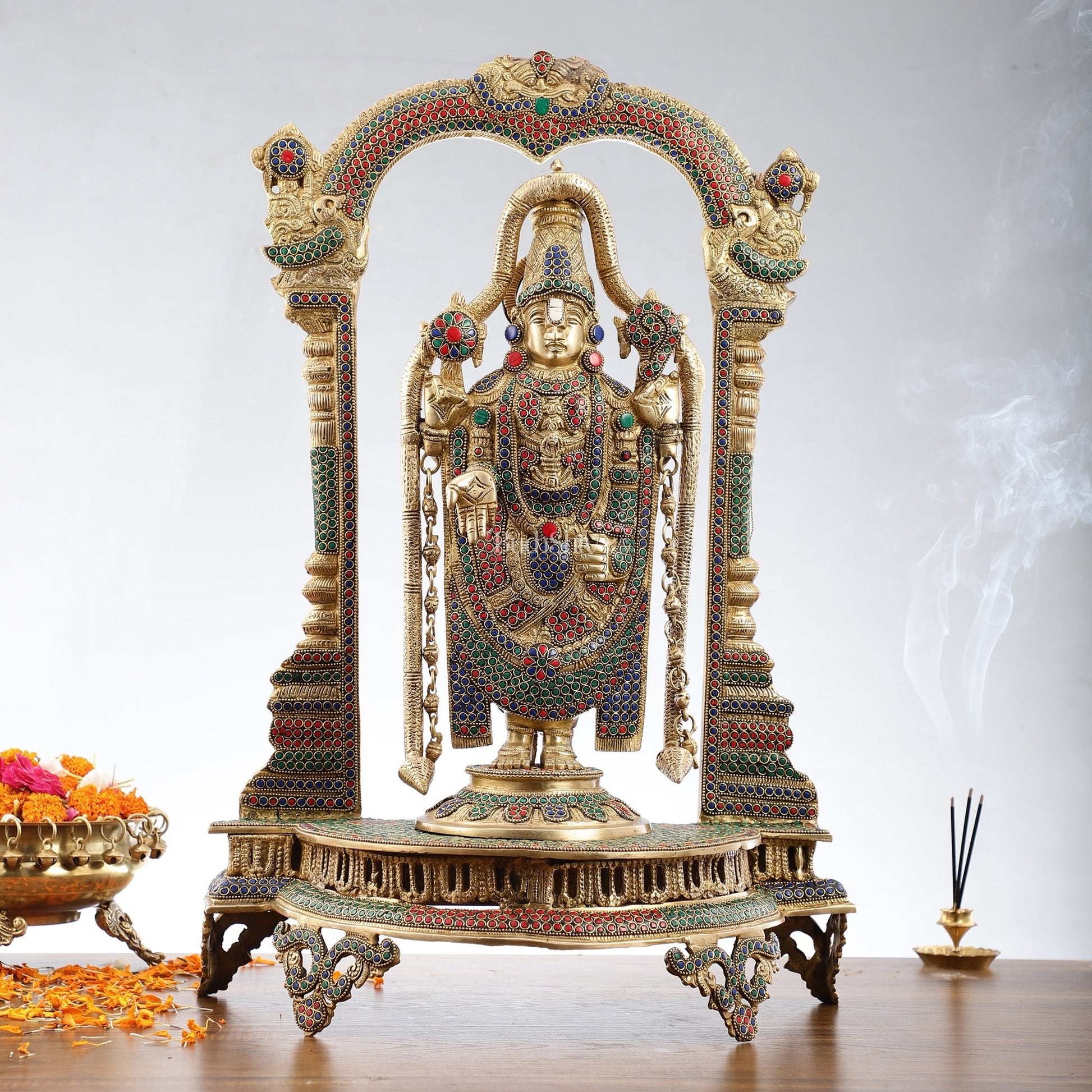 Tirupati Balaji Brass Idol 25 inches with stonework