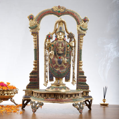 Tirupati Balaji Brass Idol 25 inches with stonework