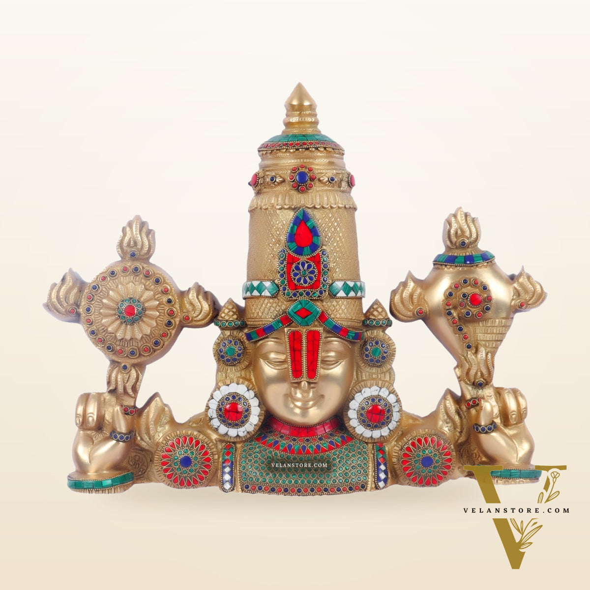 Tirupati Balaji Brass Wall Hanging with Meenakari Stonework 20 inch 15 inch tall
