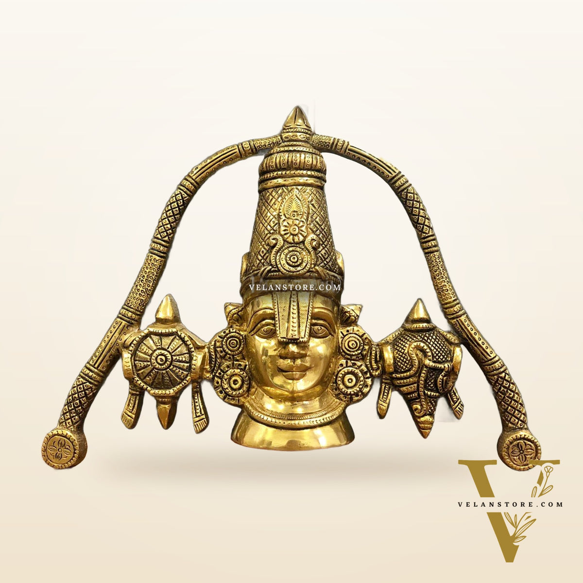 Tirupati Balaji Face Wall Hanging Golden Shankh and Chakra