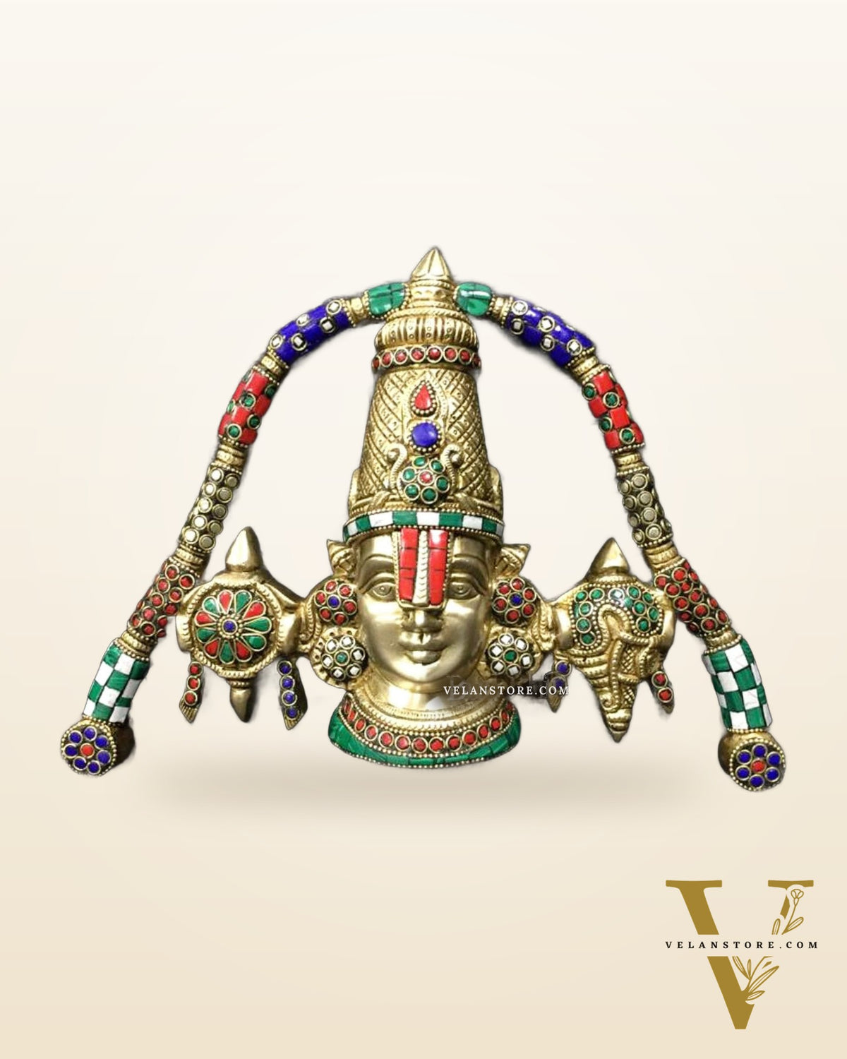 Tirupati Balaji Face Wall Hanging Golden Shankh and Chakra