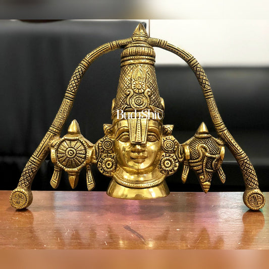 Tirupati Balaji Face Wall Hanging Golden Shankh and Chakra