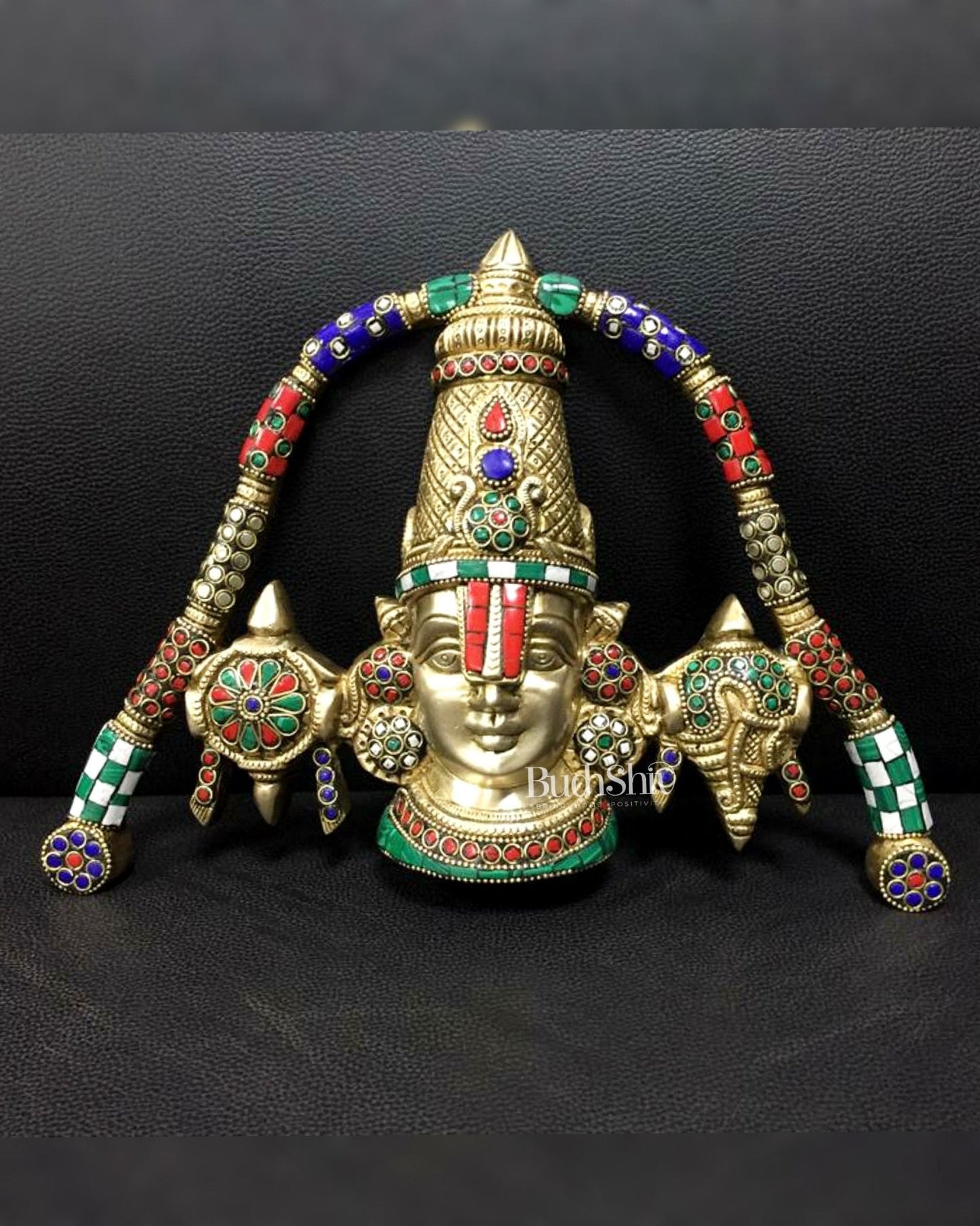 Tirupati Balaji Face Wall Hanging Golden Shankh and Chakra