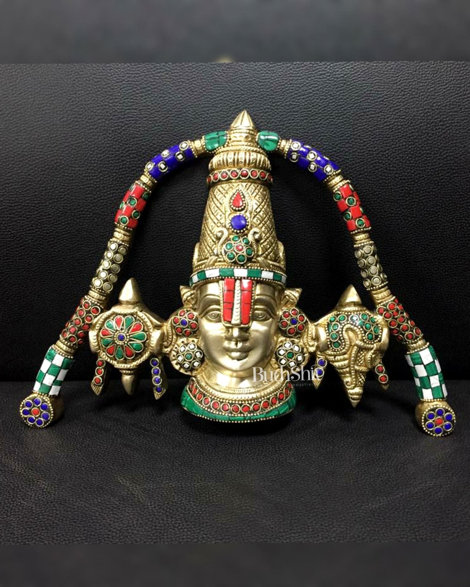 Tirupati Balaji Face Wall Hanging Golden Shankh and Chakra