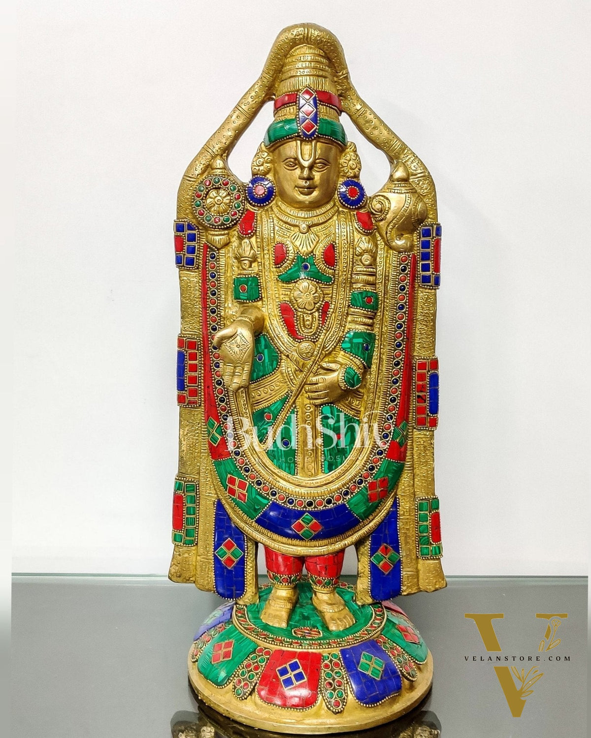 Tirupati Balaji Statue in Superfine Brass 18" with stonework