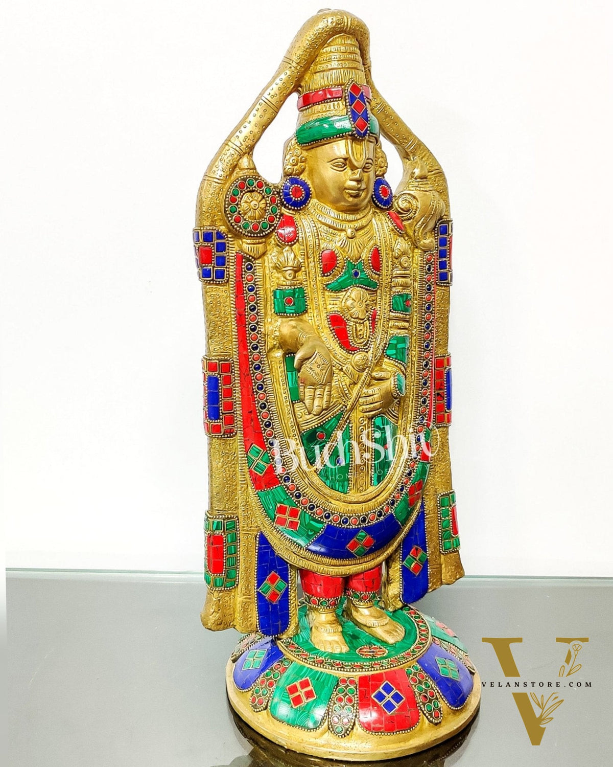 Tirupati Balaji Statue in Superfine Brass 18" with stonework
