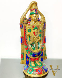 Tirupati Balaji Statue in Superfine Brass 18" with stonework